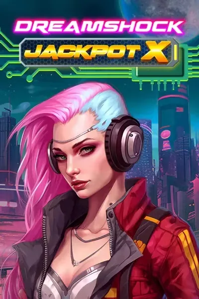 Héroïne cyberpunk aux cheveux roses et casque audio
