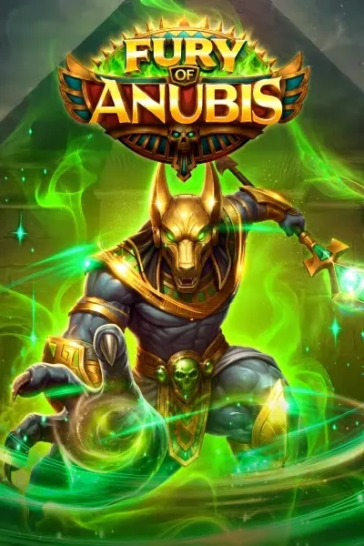 Anubis en armure dorée entouré d'énergie verte